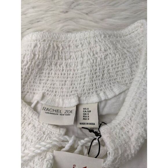 Rachel Zoe White Linen Cotton Bohemian Peasant Top Blouse Sz S Small NWT *Mark o - Picture 3 of 7